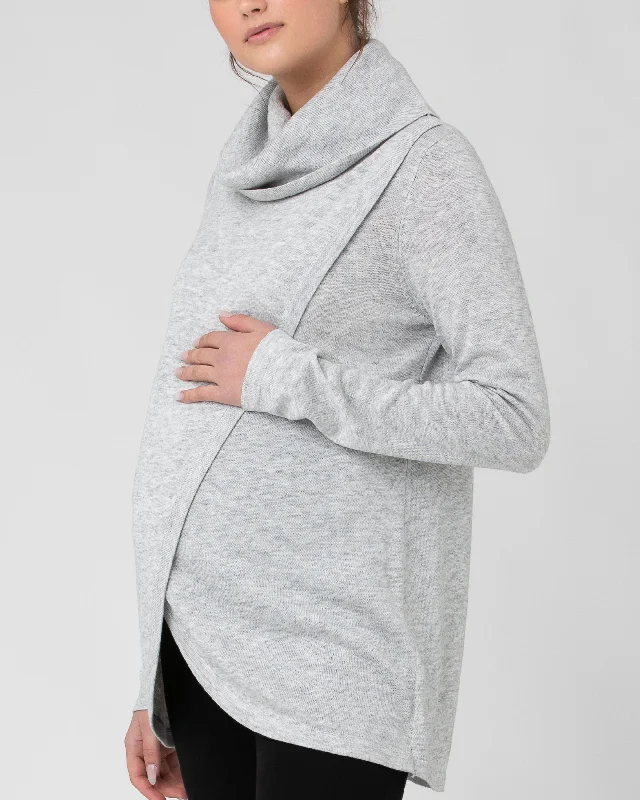 Cowl Neck Nursing Knit  Silver Marle