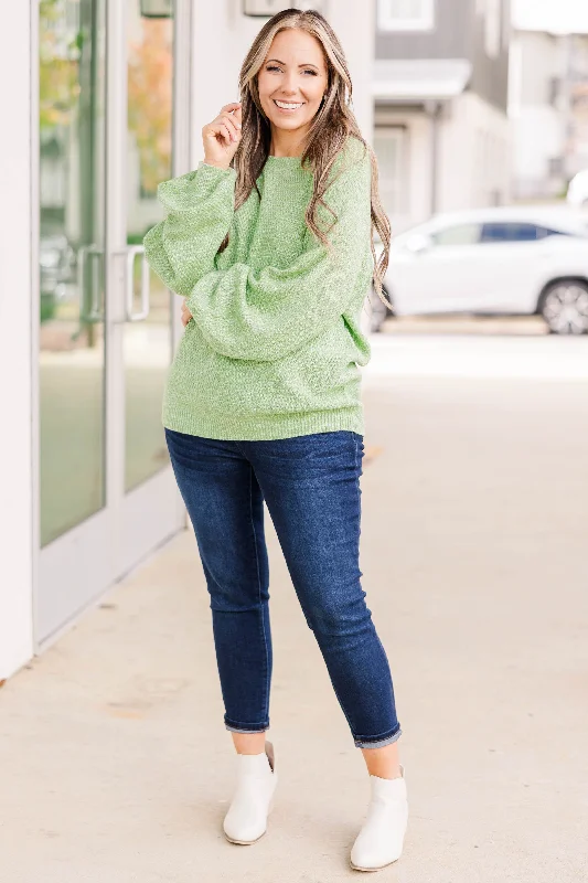 Cozy Bubble Sleeve Sweater, Spring Green