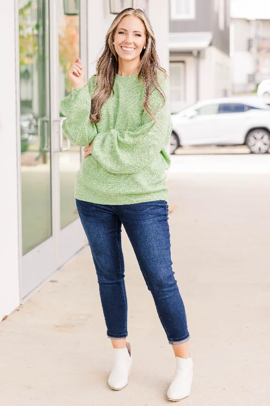 Cozy Bubble Sleeve Sweater, Spring Green