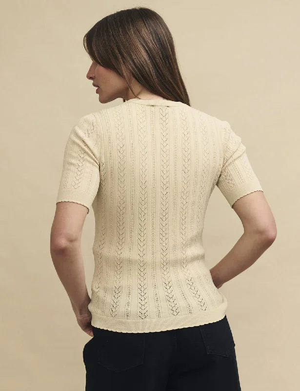 Cream Pointelle Short Sleeve Knitted Cardigan