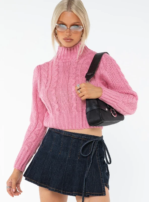 Degi Cropped Cable Sweater Pink