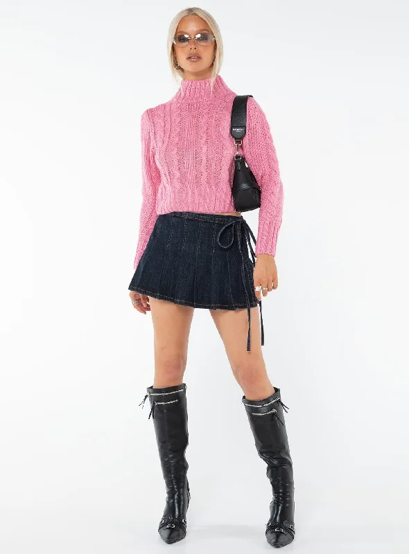 Degi Cropped Cable Sweater Pink