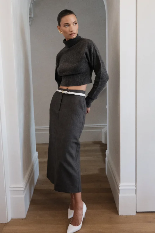 Darius Turtleneck Knit Crop Top - Charcoal