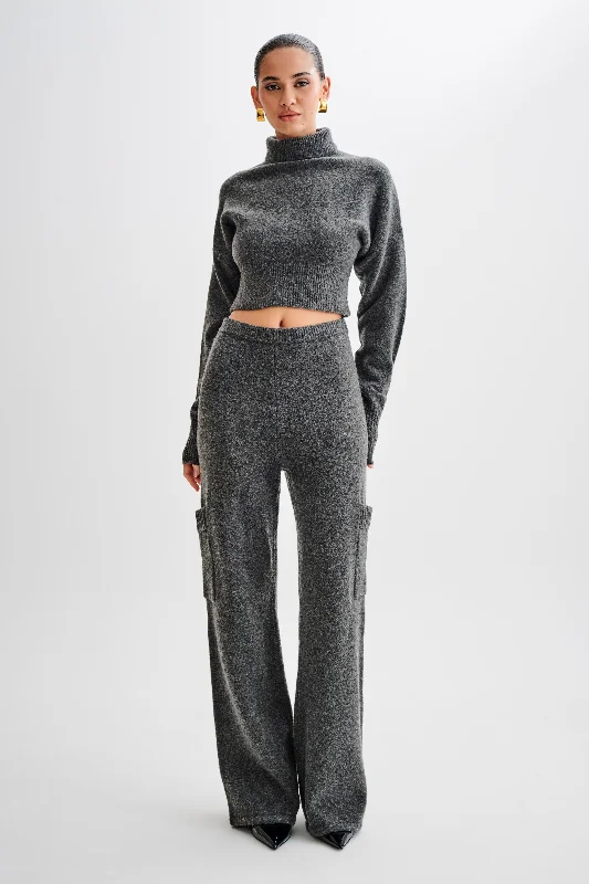 Darius Turtleneck Knit Crop Top - Charcoal