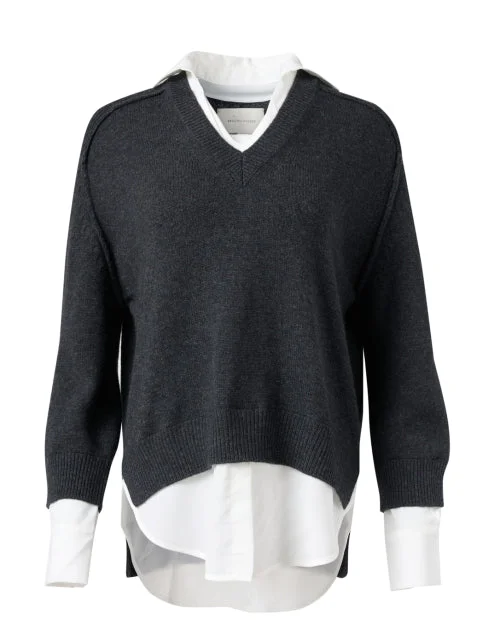 Dark Charcoal Sweater with White Underlayer