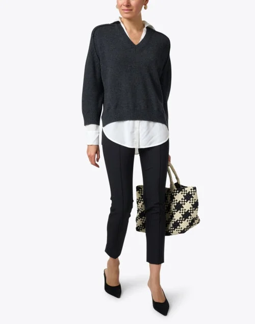 Dark Charcoal Sweater with White Underlayer