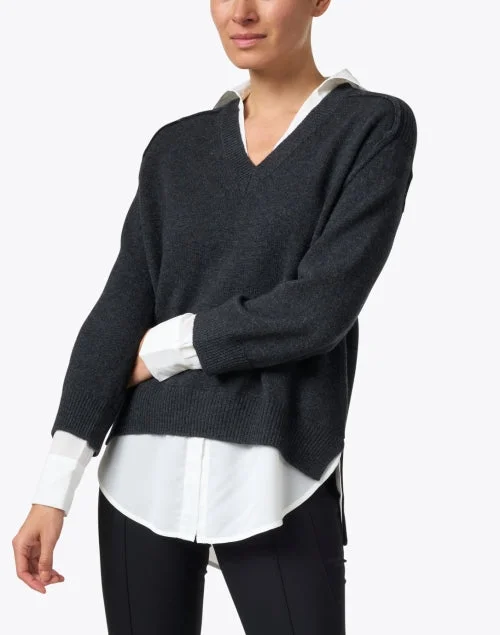 Dark Charcoal Sweater with White Underlayer