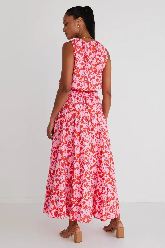 Edgy Floral Shadows Tiered Maxi Skirt