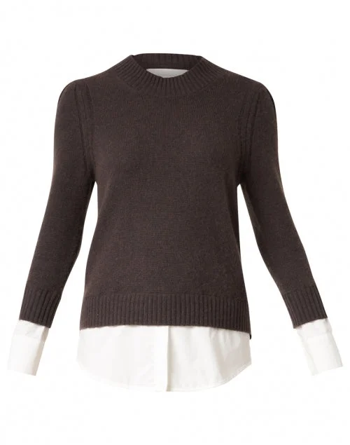 Eton Brown Wool Cashmere Sweater with White Underlayer