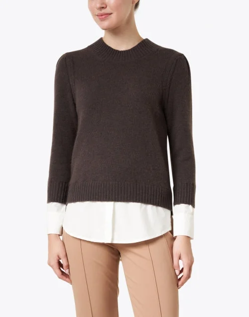 Eton Brown Wool Cashmere Sweater with White Underlayer