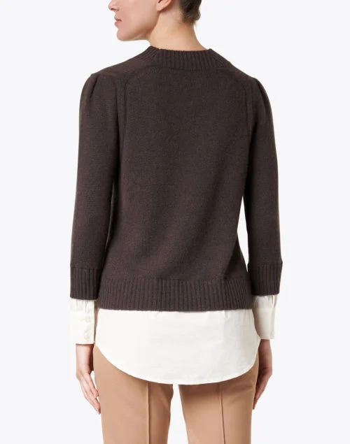 Eton Brown Wool Cashmere Sweater with White Underlayer