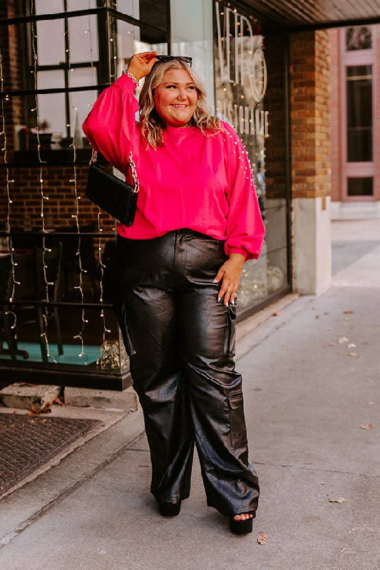 Feeling Spontaneous Embellished Sweater Top In Hot Pink Curves