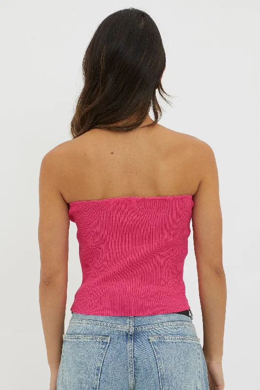 Flora Strapless Knit Top Hot Pink