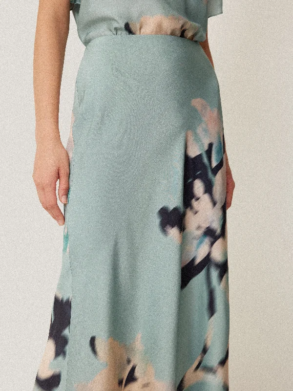 Floral Drift Silk Blend Skirt | Blue