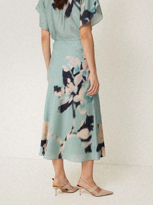 Floral Drift Silk Blend Skirt | Blue