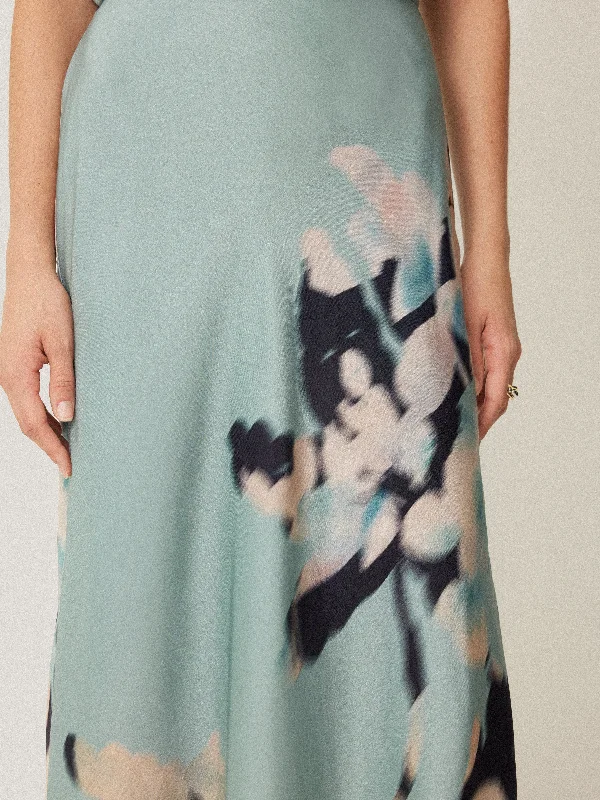 Floral Drift Silk Blend Skirt | Blue