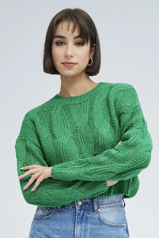 Green Cable Knit Jumper Long Sleeve