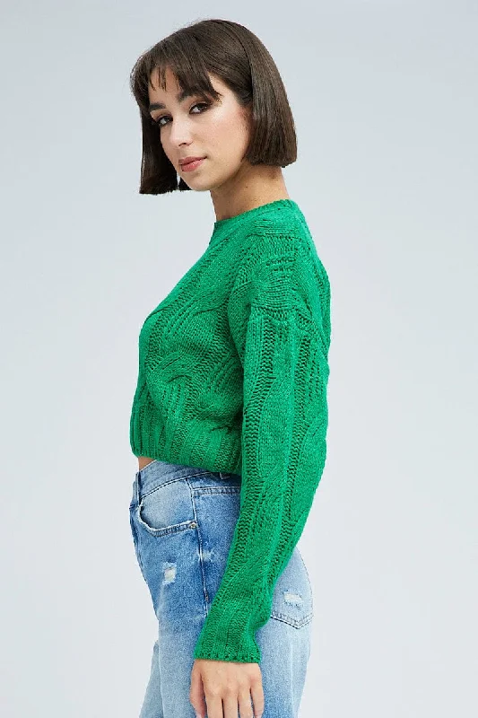 Green Cable Knit Jumper Long Sleeve