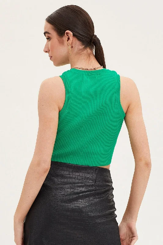 Green Knit Top Sleeveless Crop