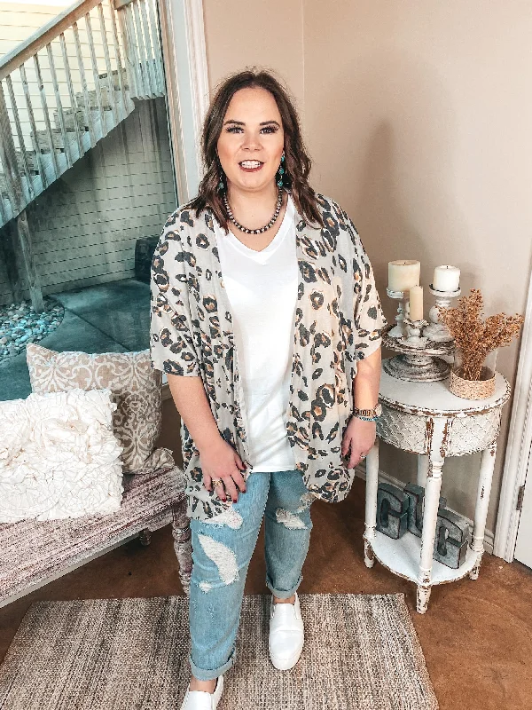 Ahead Of The Trend Leopard Short Drop Sleeve Cardigan in Grey