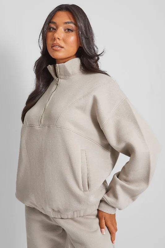 Half Zip Oversized Sweatshirt Stone