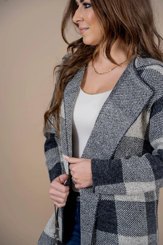 Heathered Plaid Tunic Cardigan