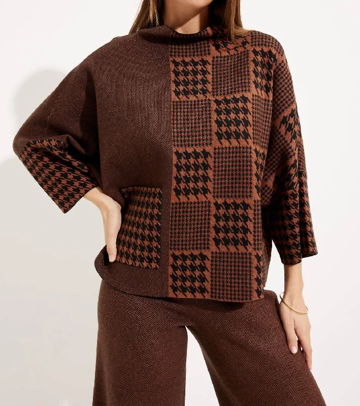 Houndstooth & Patchwork Sweater In Black/toffee