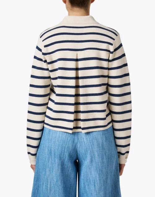 Ivory and Navy Striped Cotton Cardigan