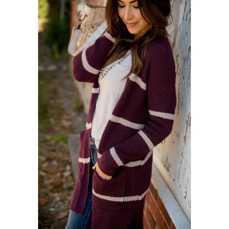 Ivory Striped Rugby Tunic Cardigan