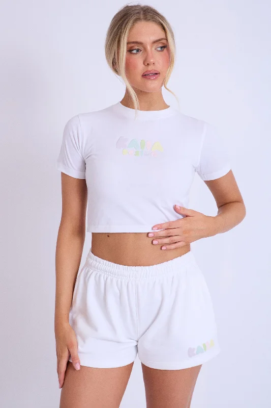 Kaiia Design Bubble Logo Baby Tee Off White & Rainbow