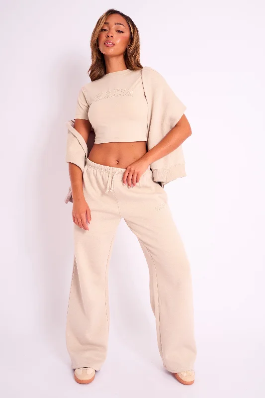 Kaiia Logo Wide Leg Joggers Sand