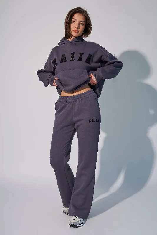 Kaiia Logo Wide Leg Sweat Pants in Dark Grey