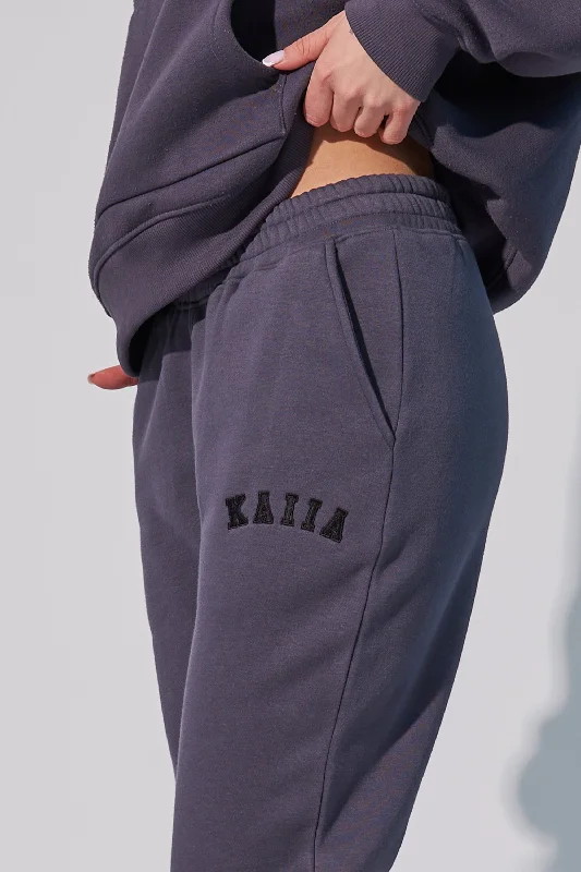 Kaiia Logo Wide Leg Sweat Pants in Dark Grey