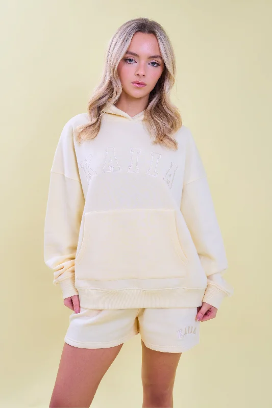 Kaiia Slogan Oversized Hoodie Lemon