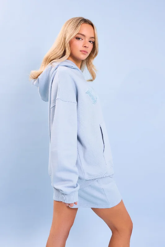 Kaiia Studio Borg Slogan Oversized Hoodie Light Blue