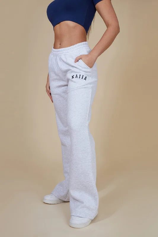 Kaiia Wide Leg Sweat Pants In Grey Marl