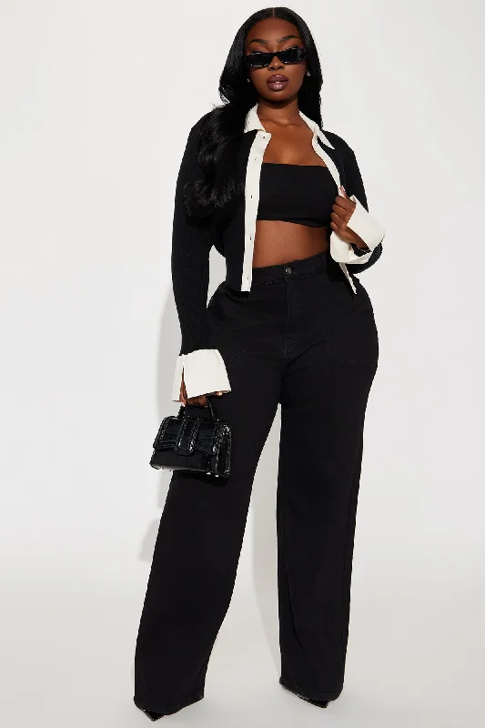 Katie Cropped Cardigan - Black/White