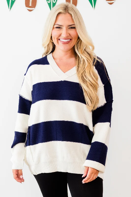 Lineage Cozy Striped Sweater, Navy-Ivory