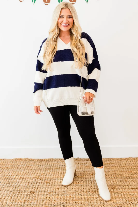 Lineage Cozy Striped Sweater, Navy-Ivory