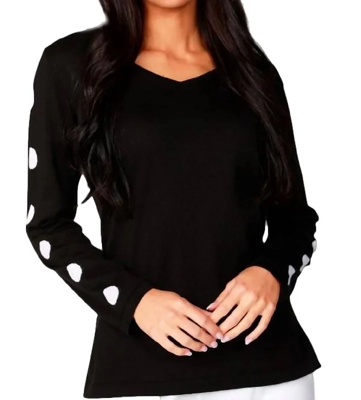 Long Sleeve Dot Neck Top In Black/white