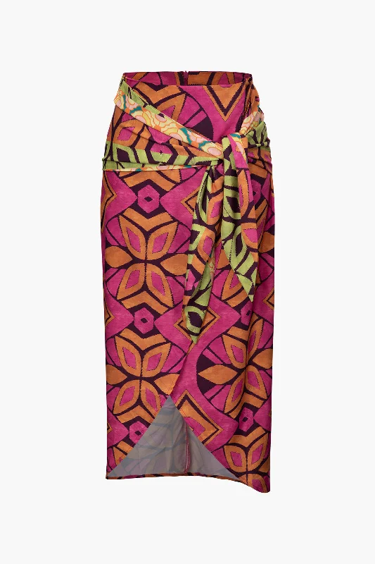 Colorful Geometric Print Wrap Skirt