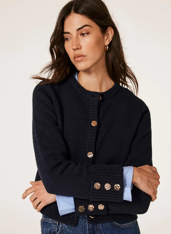 Navy Cotton Cropped Cardigan