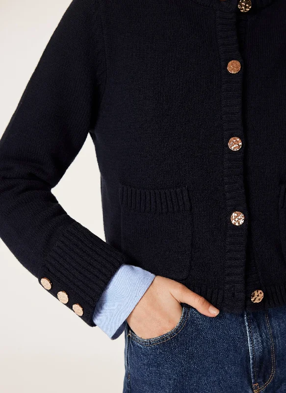 Navy Cotton Cropped Cardigan