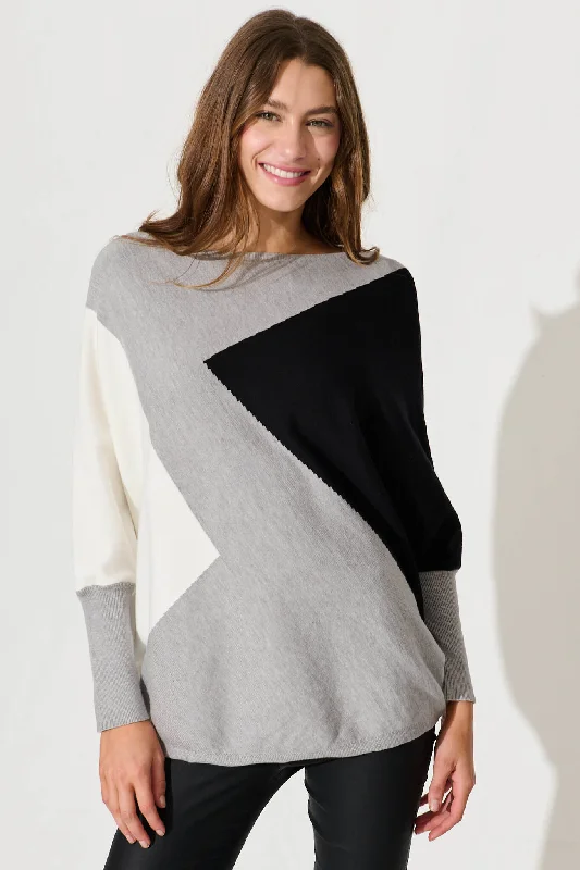 Noya Knit In Grey And Black Colourblock