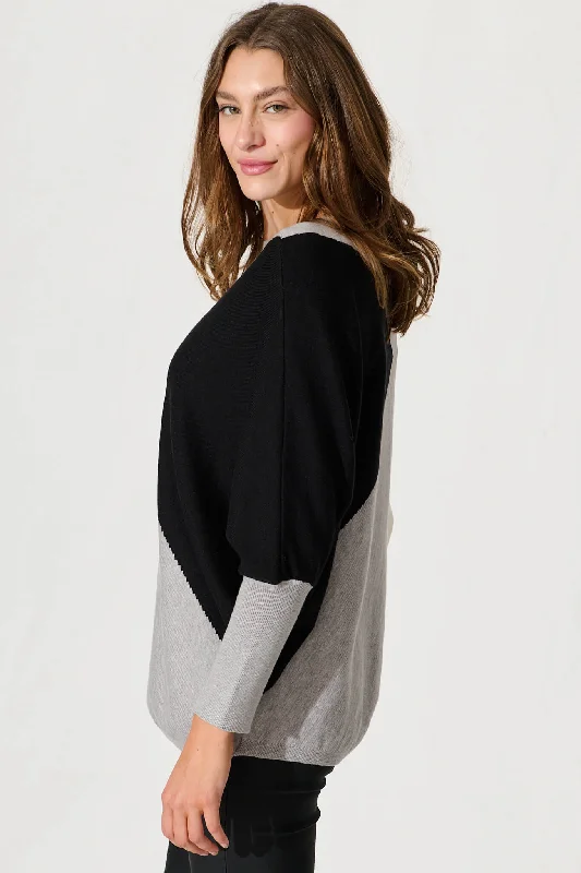 Noya Knit In Grey And Black Colourblock