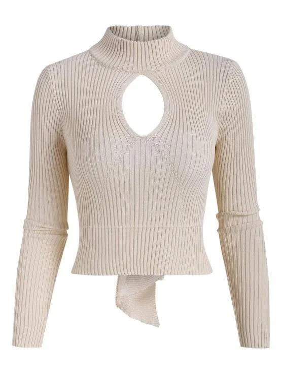 Open Back Ribbed Tie Cut Out Knitwear for Women