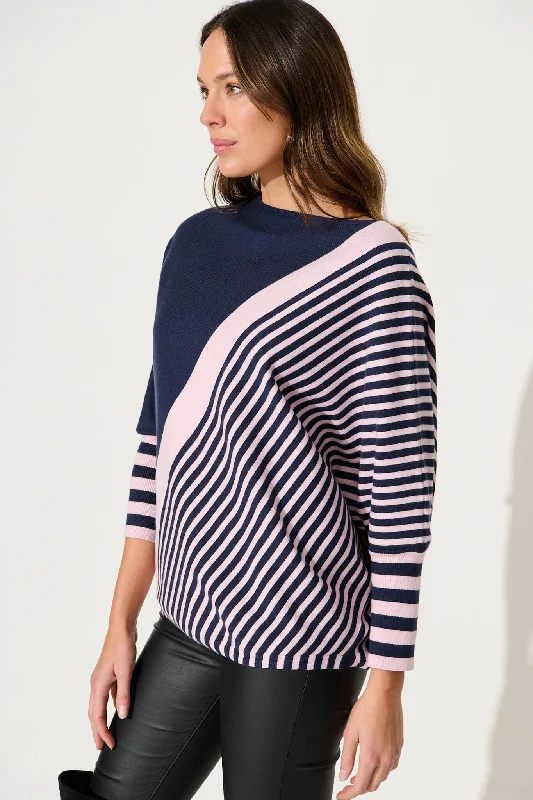 Orphelia Knit In Navy With Pink Stripe