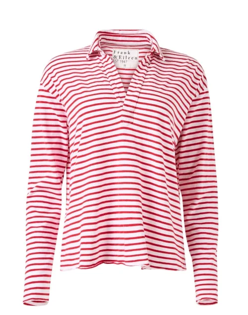 Patrick Red Stripe Popover Henley Top