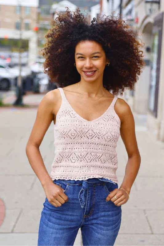 Petite Crochet Cotton Knit Cami Top (Natural)