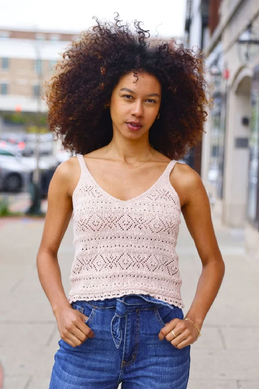 Petite Crochet Cotton Knit Cami Top (Natural)